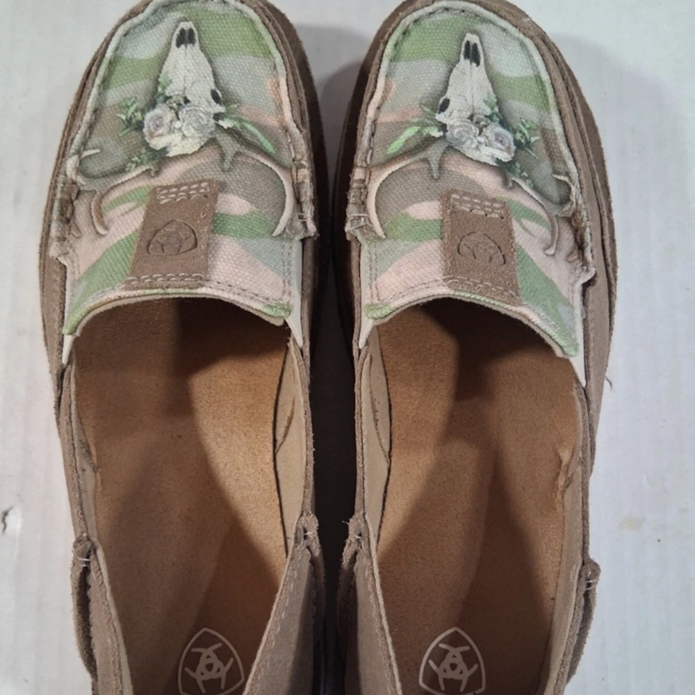 Ariat Women’s Casual Canvas Slip-On Loafers in Beige and Sage